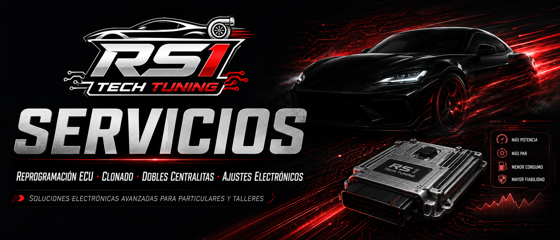 Cabecera de servicios de RSI Tech Tuning para reprogramación ECU, clonado de centralitas, dobles centralitas y ajustes electrónicos del motor