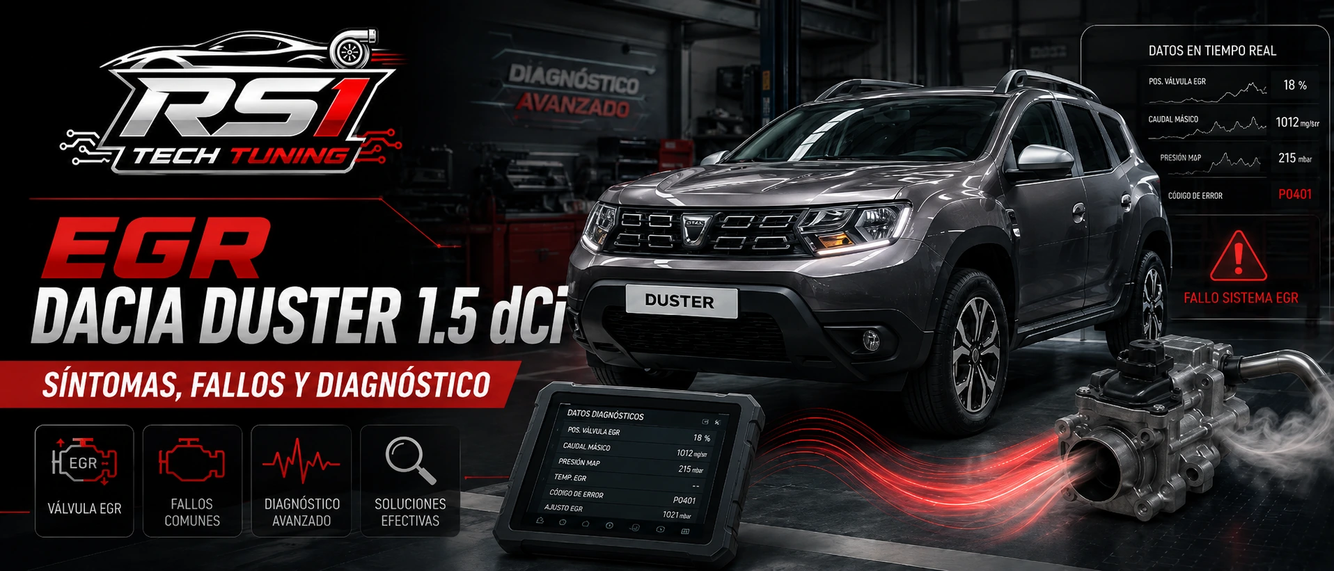 EGR Dacia Duster 1.5 dCi con síntomas de avería, pérdida de potencia y diagnóstico electrónico