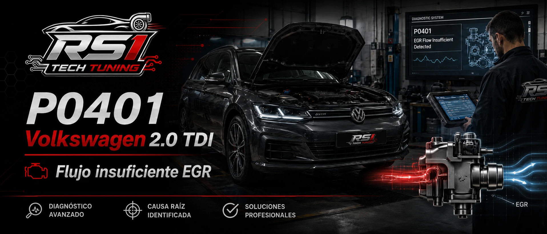P0401 Volkswagen 2.0 TDI con flujo insuficiente EGR y diagnóstico electrónico