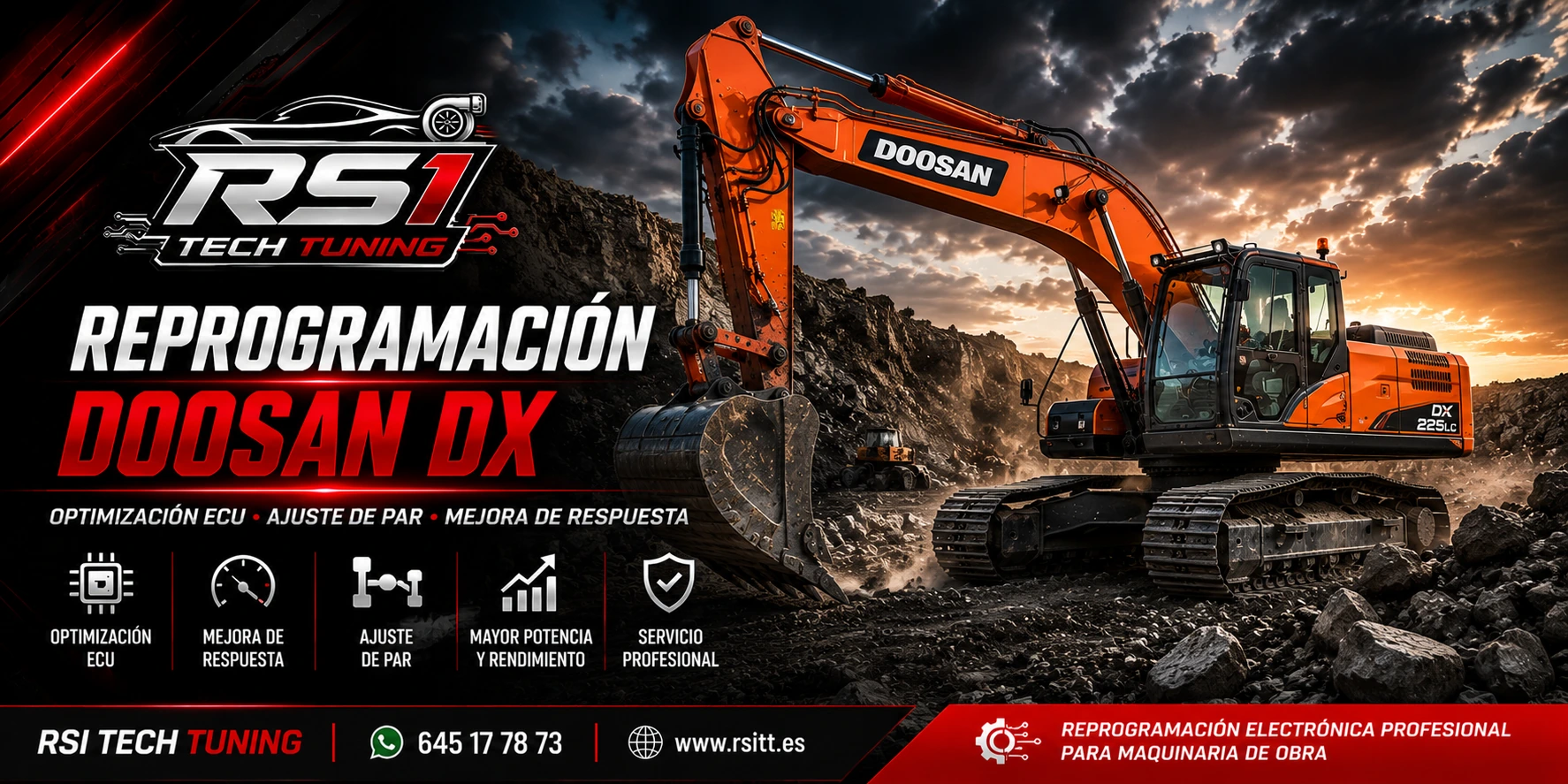 Reprogramación Doosan DX con optimización ECU y ajuste de par