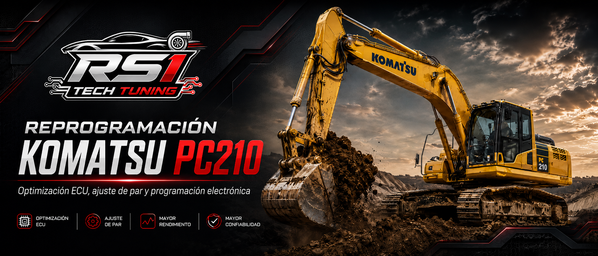 Reprogramación Komatsu PC210 con optimización ECU y ajuste de par