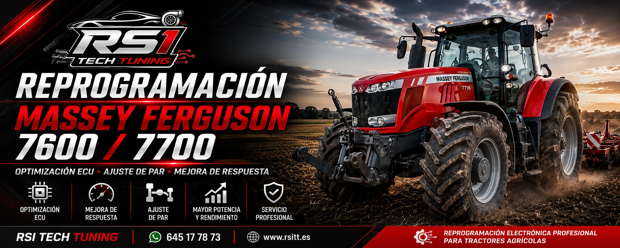 Reprogramación Massey Ferguson 7600 y 7700 con optimización ECU y ajuste de par