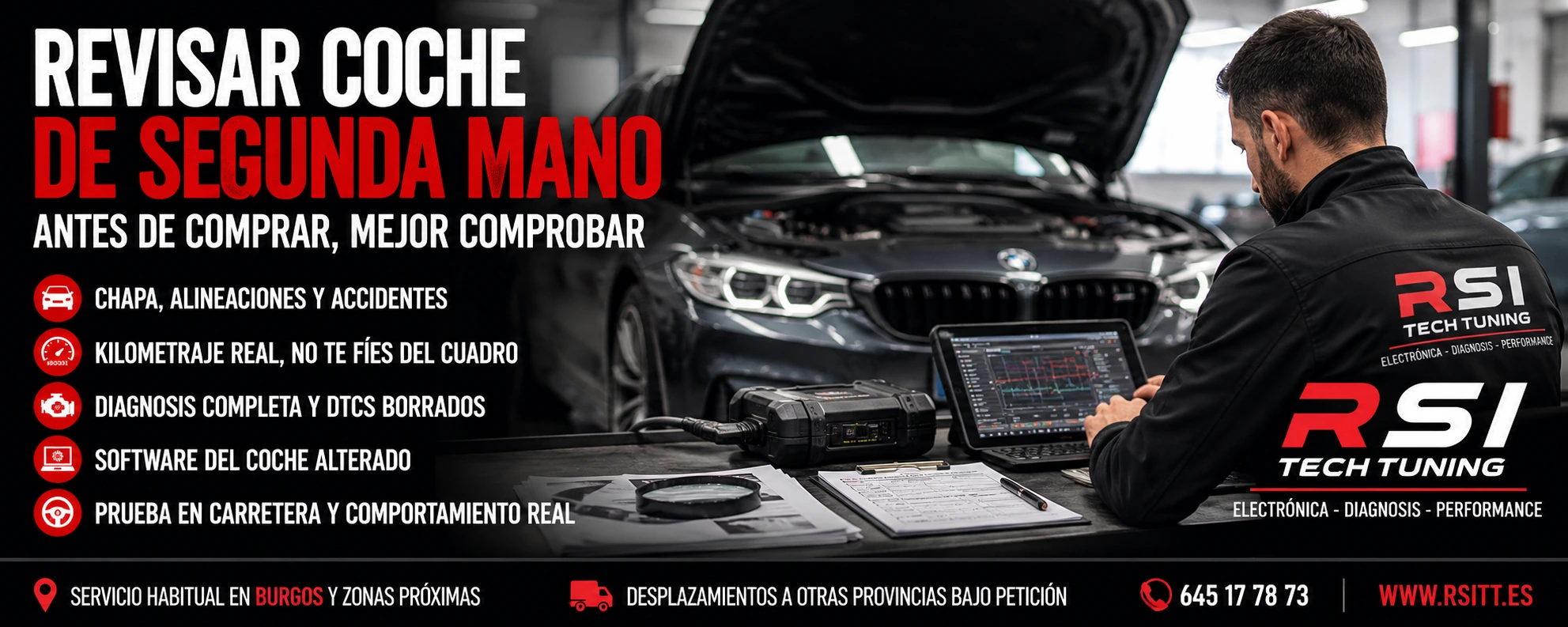 Revisar coche de segunda mano con inspección precompra, diagnosis avanzada y comprobación de kilómetros