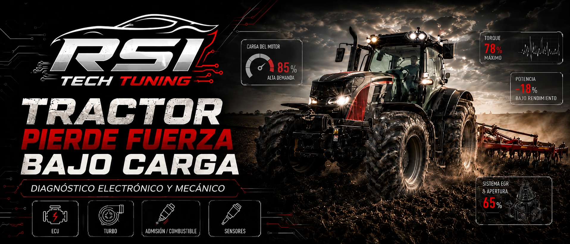 Tractor pierde fuerza bajo carga con diagnóstico electrónico y mecánico