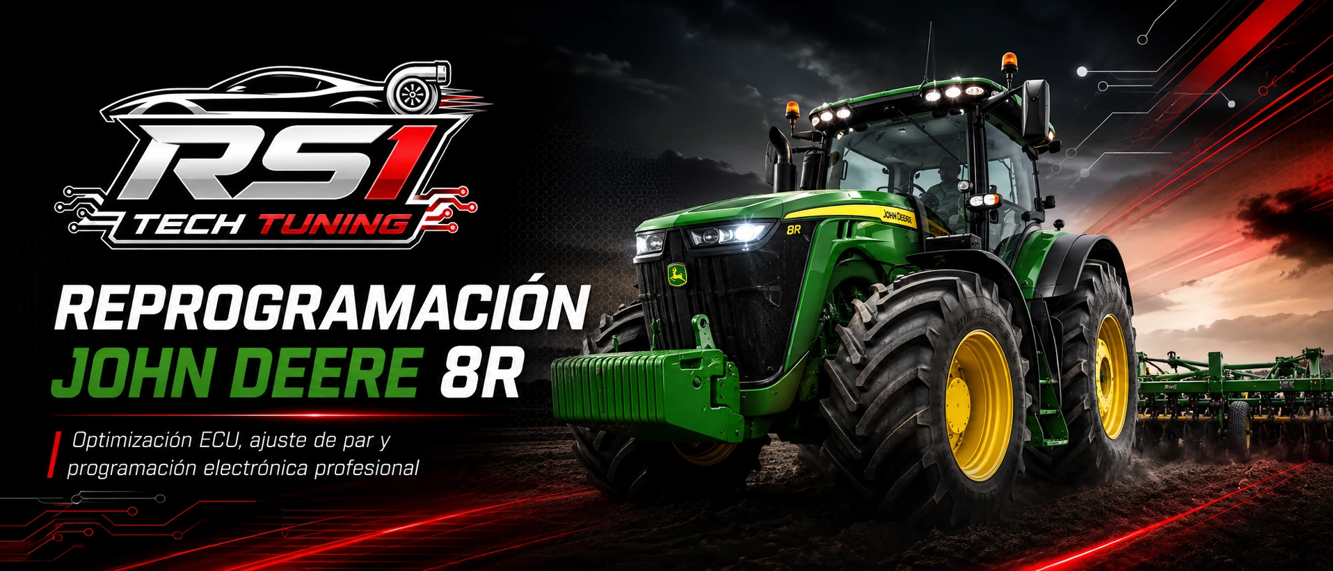 Reprogramación John Deere 8R con optimización ECU y ajuste de par