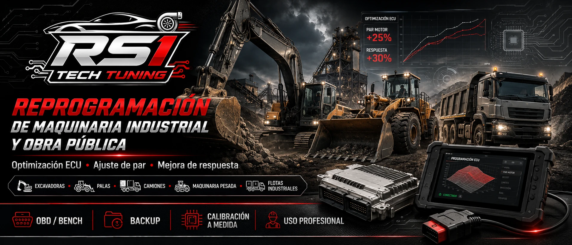 Reprogramación de maquinaria industrial y obra pública con optimización electrónica ECU