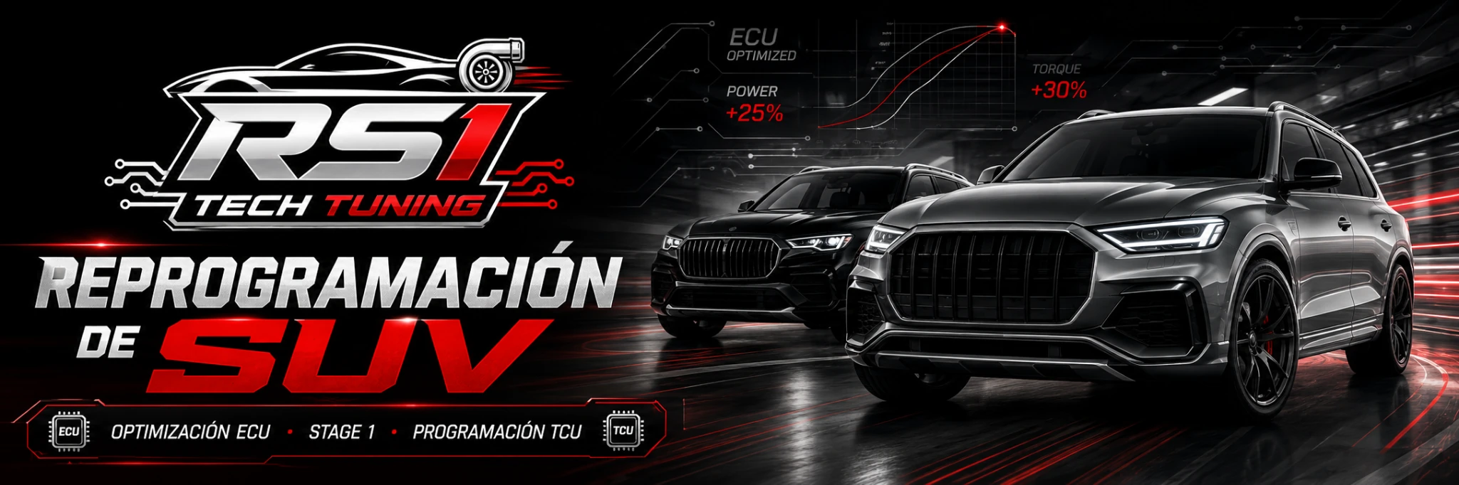 Reprogramación de SUV con optimización ECU Stage 1 y programación TCU