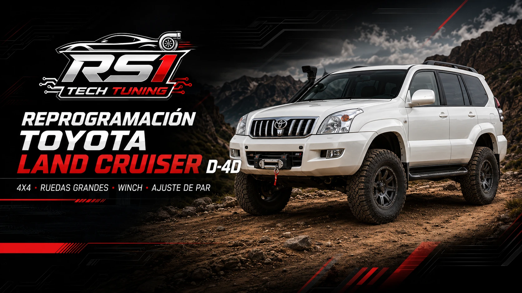 Reprogramación Toyota Land Cruiser 120 D-4D con ruedas grandes, suspensión elevada y winch